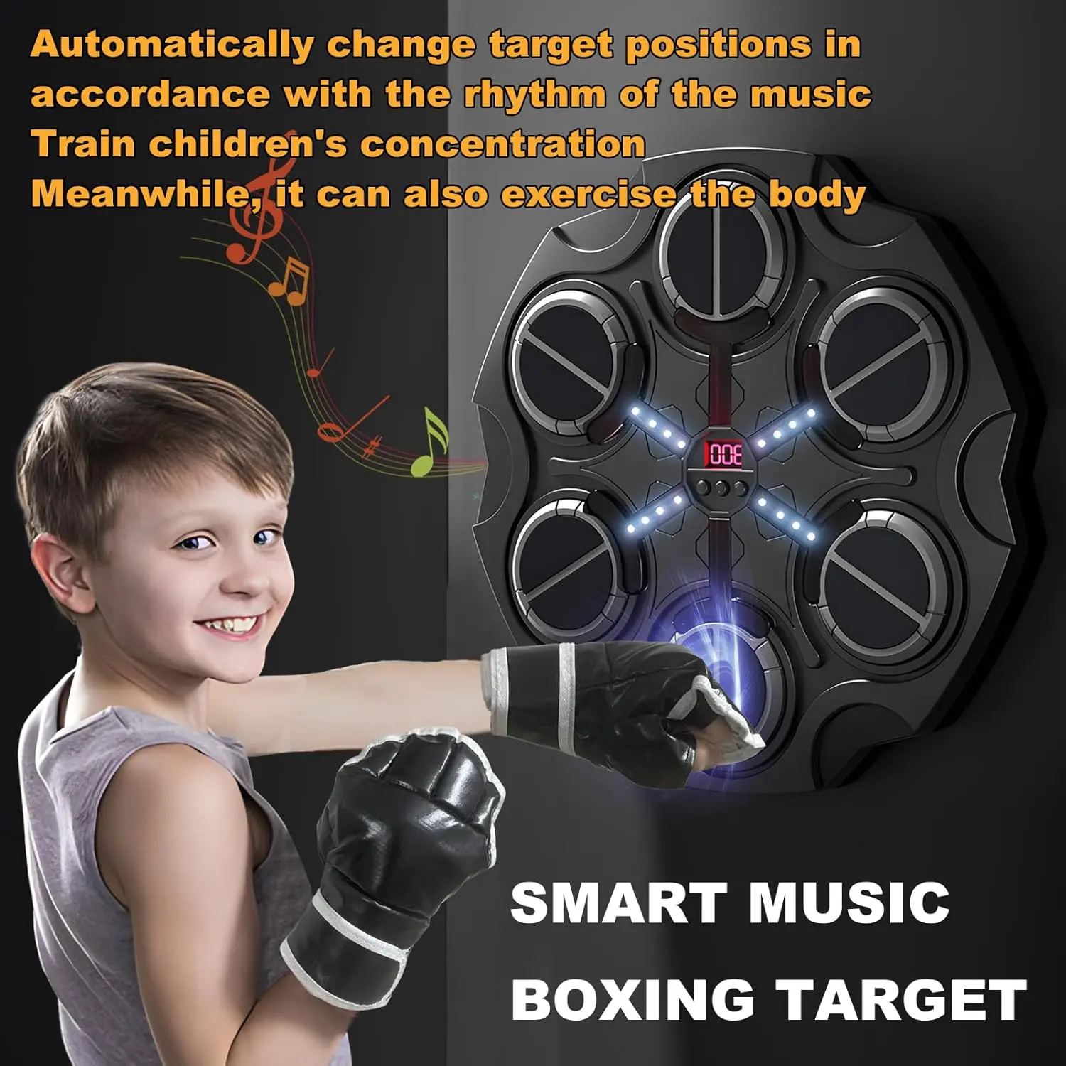 Smart Boxing Training Music Target for Children, Wall-Mounted Electronic Punching Pad with Gloves & Mat to Exercise Body, 3-16 Years, Body Exercise, Plastic, Boys, Wall Mount, Exercise The Body