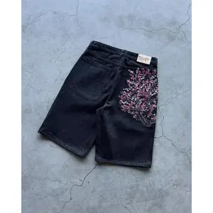 Y2k Vintage Hip Hop  Embroidery Denim Shorts for Men Baggy Straight Wide Leg Jeans Short Men Women Street Jorts