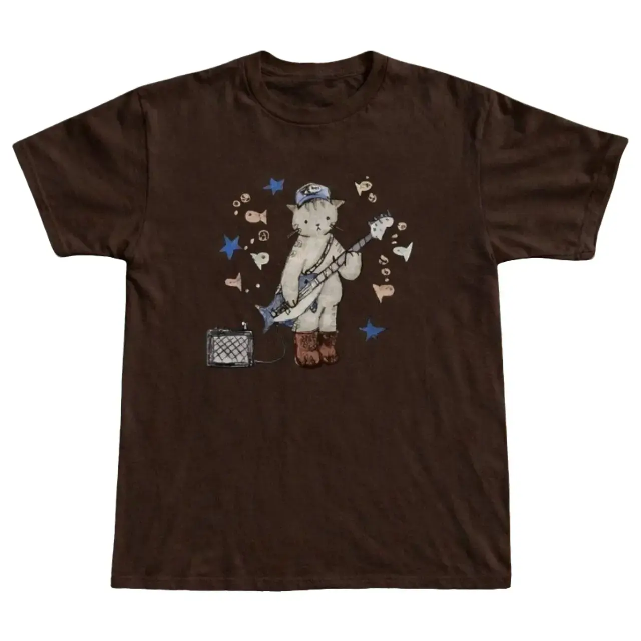 Gildan Men's and Women's T-shirt, Cat Playing Guitar Graphic Tee, Animal Tee, Unisex T-shirt, Gift T-shirt, Y2k Unisex Graphic Tees Gothic Grunge Emo Scene Amity Affliction Style Clothes Menswear Womenswear Streetwear