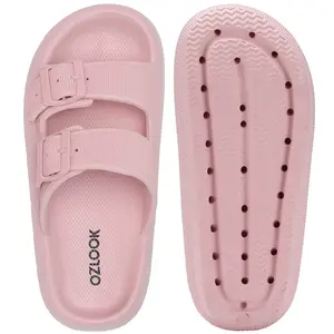 Unisex Double Buckle Adjustable EVA Slide Sandals - Soft Cushion Thick Sole Footwear, Lightweight Anti-Slip Slides for Women, Indoor-Outdoor Summer Casual Slippers