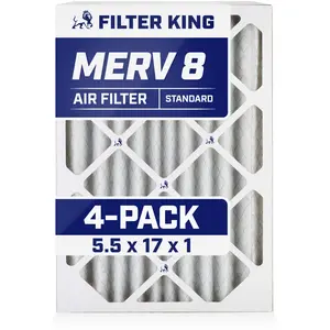 Filter King 5.5x17x1 Air Filter | 4-PACK | MERV 8 HVAC Pleated A/C Furnace Filters | MADE IN USA | Actual Size: 5.5 x 17 x .75"