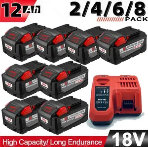 【NEW】M18 6Pack 12Ah 18V and 1Pack 3A quick charger Replacement Battery for milwaukee Replacing batteries with electric tools M-18 Battery Pack Compatible 48-11-1890,48-11-1850, 48-11-1828, Cordless Tools milwaukee battery