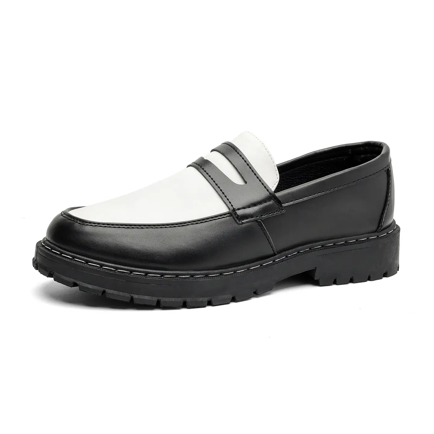 AOPLUS Mens Chunky Loafers Two Tone Slip On Dress Shoes. Old Money Aesthetic Preppy Streetwear. Colorblock Penny Loafers For Men Lug Sole Anti Slip. Smart Casual Vintage Walking Footwear Comfortable OOTD.