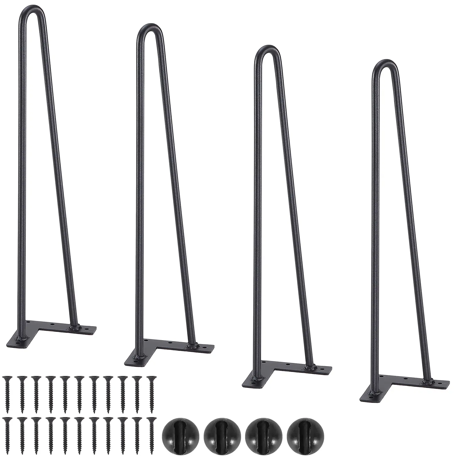 VEVOR 4PCS 19" Black Heavy-Duty Welded Plate Metal Hairpin Furniture Legs Hardware - 500lbs Load Capacity, Rubber Floor Protectors, Included Screws, Rust-Resistant for Nightstand, Coffee Table DIY Projects