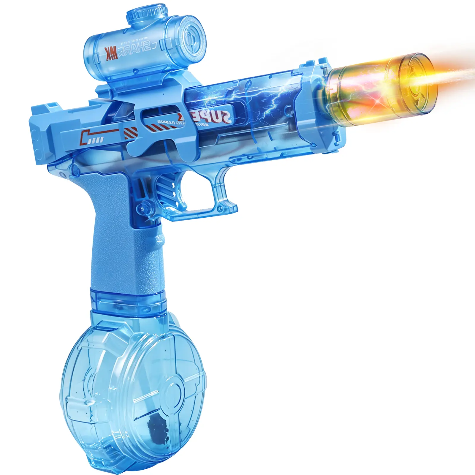 Electric Water Blaster Toy for Kids, Rechargeable Automatic Water Sprayer with LED Lights, Large Capacity Drum, Long Range Summer Pool Beach Backyard Outdoor Toy   2：