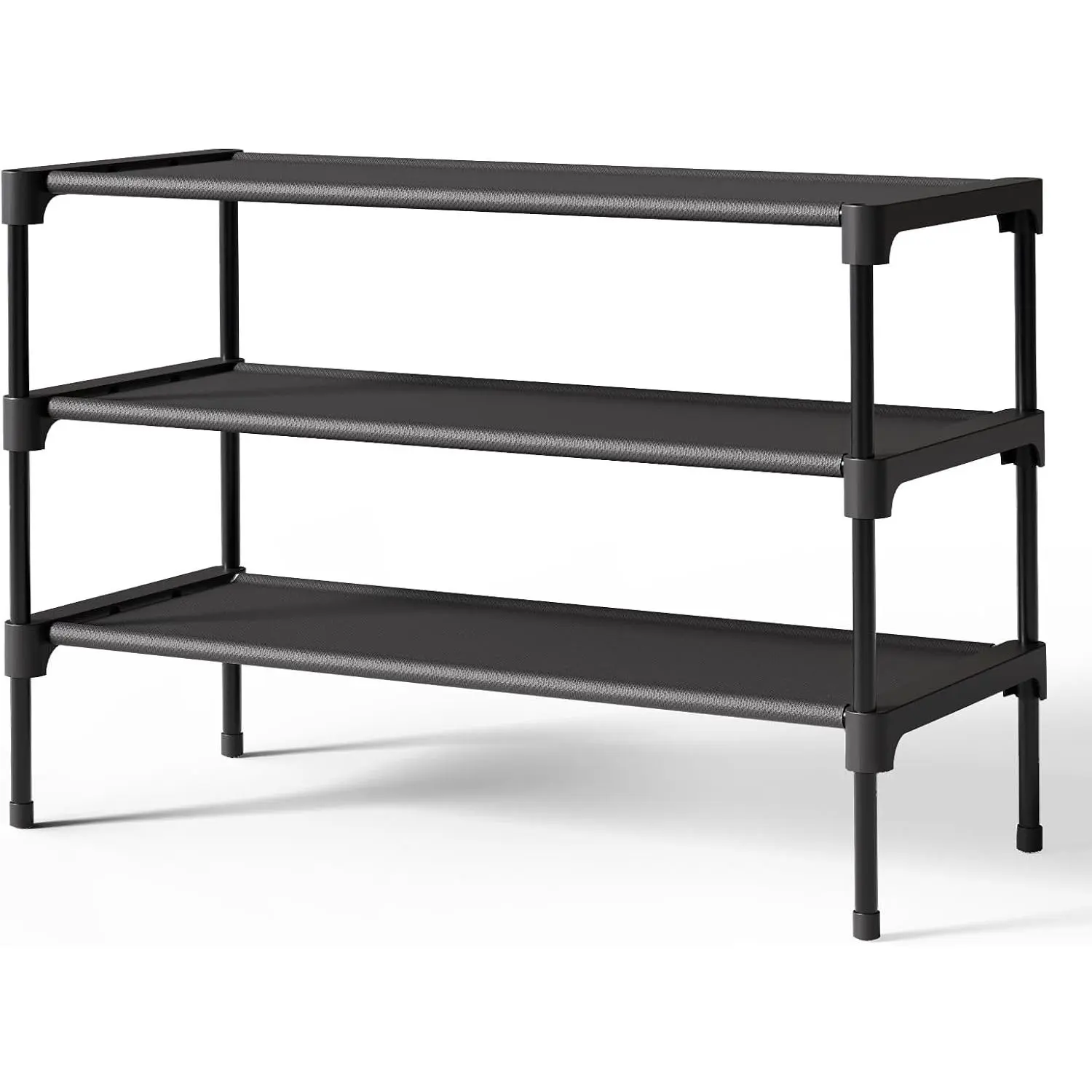 Shoe Rack - Non-Woven Shoe Rack Shelf, 27.5" Wide - 3 Tier, Black | Shoe Organizer for Closet, Entryway, Garage, Stackable Shoe Shelves, college dorm&apartment essentials
