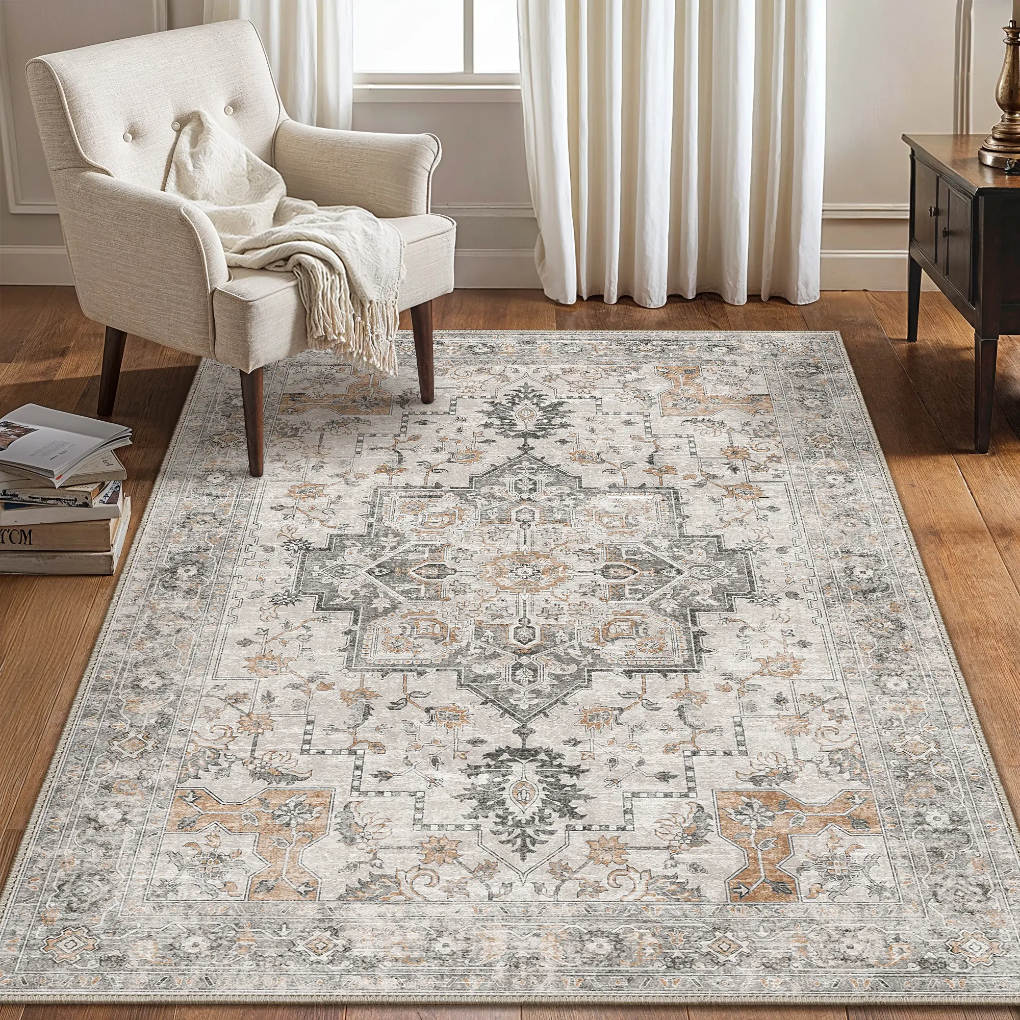 【Clearance】GENIMO Father's Day Gift Non-Slip Vintage Rugs, Low Pile Lightweight Print Carpet for Living Room，Bedroom, Office, Dining Room, Machine Washable Rug