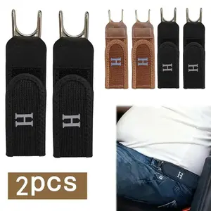 2 Pieces Metal Hook Elastic Belt, No Buckle Belts For Men Women, Adjustable Belts Without Holes, No Hole Buckleless Belt Hooks, Adults Invisible Waist Strap For Outdoor Work Travel Casual，unique gifts for man