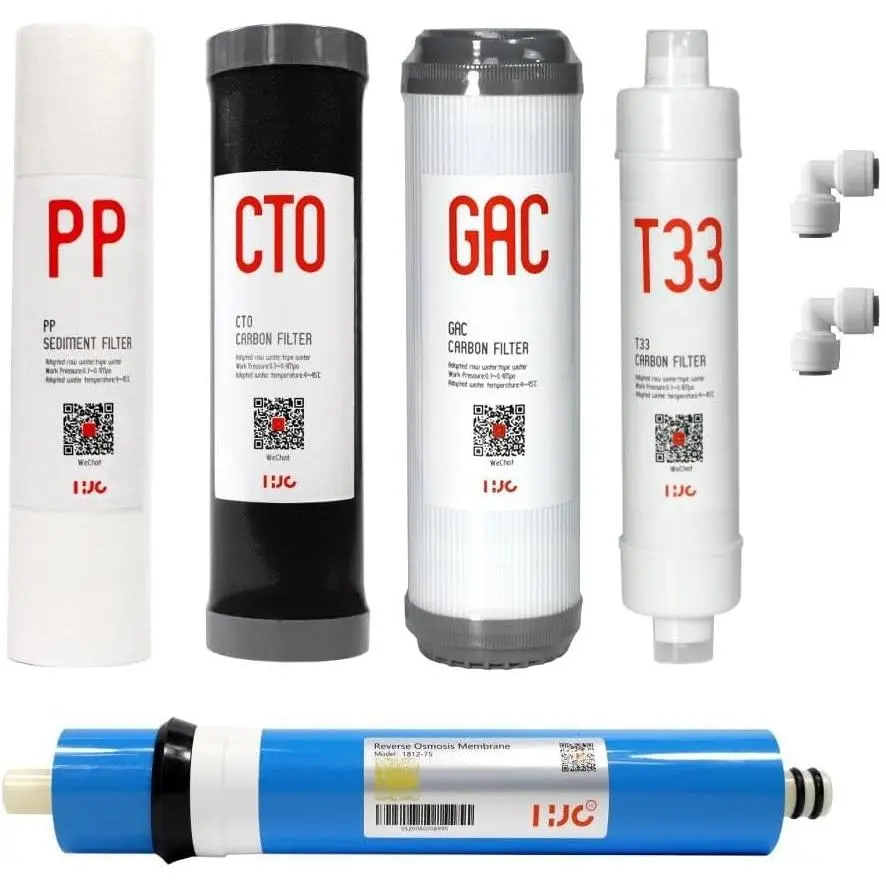 5 Stage Reverse Osmosis  Filter Kit with 75GPD Membrane 5 count   Pack Kit for Standard Reverse Osmosis RO Systems Complete RO Filter Set