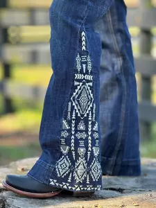 ROCK&ROLL DARK WASH SIDE INSERT EMBROIDERED TROUSER JEANS BW5MD03580