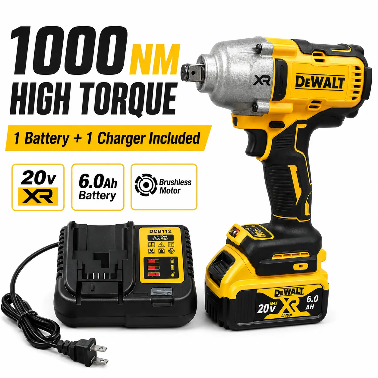 DEWALT DCF900 Impact Wrench 1/2" Inch High Torque 20V Brushless Cordless Tool with Hog Ring Anvil for Professionals and DIY Enthusiasts