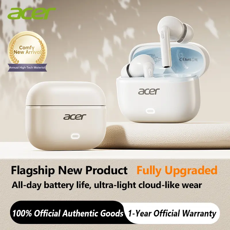 Acer OHR657 Wireless Bluetooth Earbuds: Deep Noise Cancellation & Sound Isolation, In-Ear Design, High-Fidelity Audio, Long Battery Life – Ideal for Sports and Running