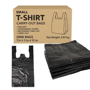 TP Black Plastic T-Shirt Bags – 2000 Count, Small 7"x5"x15” Grocery Retail Bags, Durable & Reusable Carry-Out Sacks