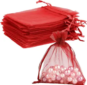 Organza Bags, Sheer Organza Bags 3 x 4 inch, 50Pcs,Small Organza Bags with Drawstring, Jewelry Gift Bags, Mesh Party Wedding Favor Bags Mini Candy Bags for Christmas Party Favors, Burgundy