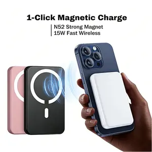 5000mAh Mag/Safe Magnetic Power Bank, Wireless Fast Charger for iPhone 12-17 Pro/Pro Max, Compact Portable Battery Pack