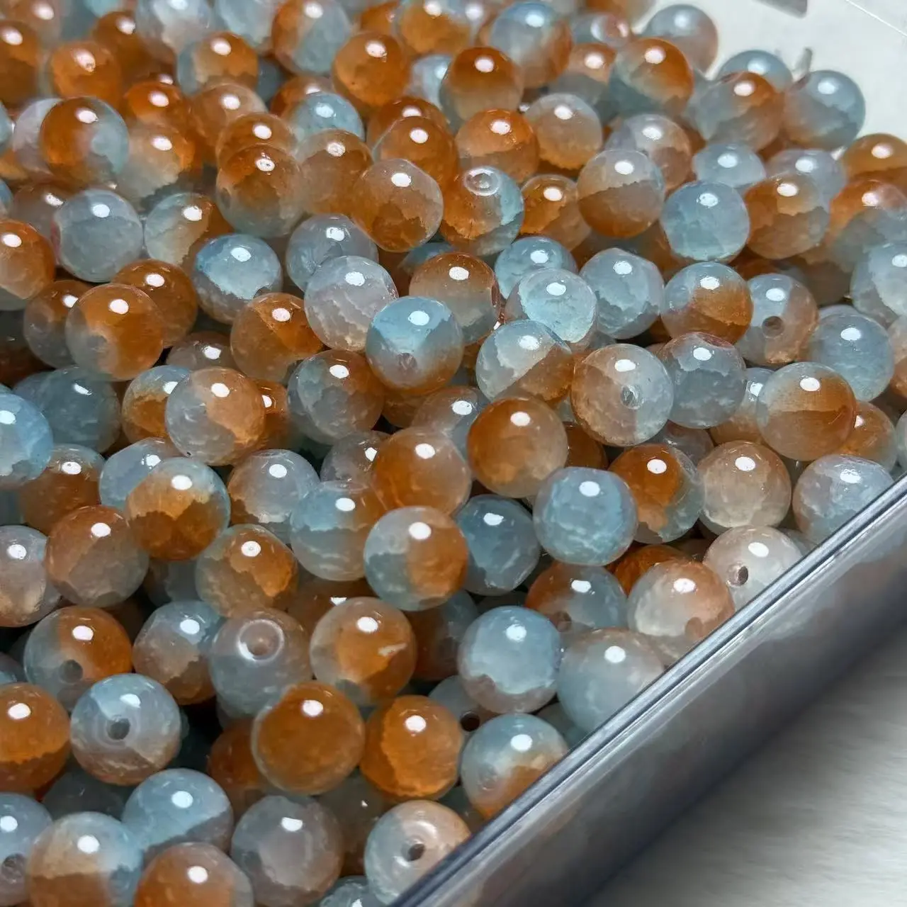 【A150】10mm Orange Soda Crackle Glass Beads 40ml