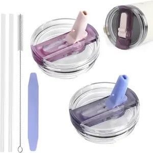 40 oz Tumbler Lid Replacement for ,Flip Straw Lid Leak Proof fit for  H2.0 Quencher with Straws and Cleaning Brush