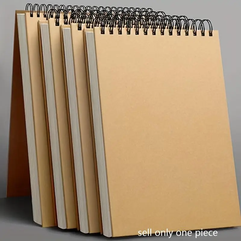 Top Spiral Bound Sketchbook, 1 Count Kraft Cover Acid-free Art Sketchbook, Art Drawing Letter Paper for Children & Adult Beginner, Summer Essentials,