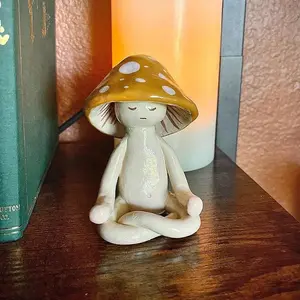 Cute Meditation Yoga Mushroom Desktop Ornament, Home Living Room Decor, Garden Courtyard Resin Craft, Garden Sculptures Statues, Relaxing Zen Tablepiece