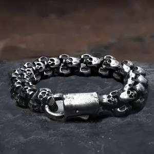 GTHIC Vintage Stainless Steel Multiple Skull Bracelet for Men Punk Biker Accessory Daily Wear