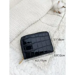 Crocodile-Embossed Flap & Stone-Textured Zip-Around Compact Wallet — Multi-Card Organizer. Featuring a lightweight, multi-layered design, it allows for the convenient carrying of various IDs and cards. Boasting a stylish and modern aesthetic.