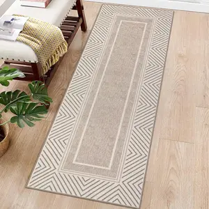 【GARVEE】Runner Rug 2x6 Washable Runner Rug Modern Bordered Entryway Runners Ultra-Thin Non-Slip Backing Hallway Runner Low Pile Non-Shedding Kitchen Rug Laundry Long Rug Runner Bedroom Bathroom Brown