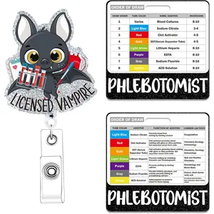 Phlebotomy Badge Reel with Buddy - Order of Draw Badge Holder Retractable Glitter Phlebotomist Card Holder ID Name  Tags Phlebotomy Accessories  for Nurse Student RN Work