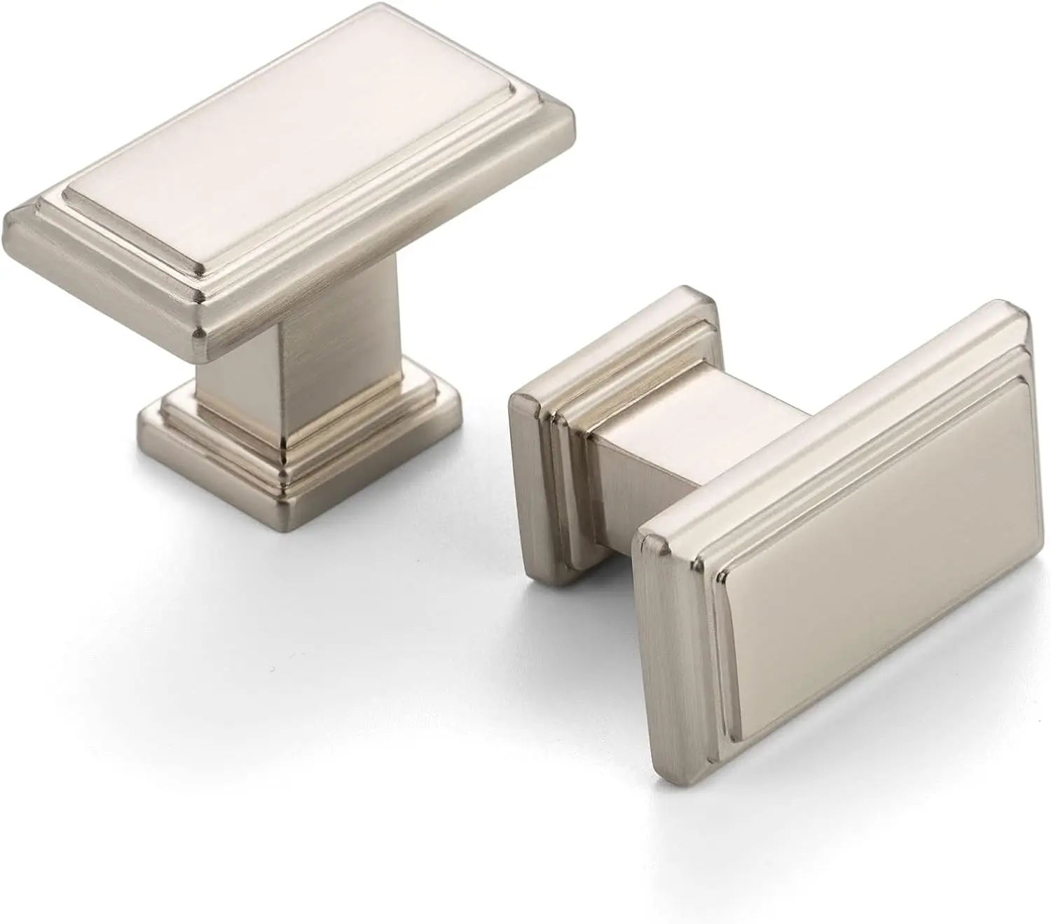 10 Pack 1-1/2 Inch Brushed Nickel Rectangular Cabinet Knobs, Kitchen & Bathroom Vanity Hardware with 2 Screw Sets & Secure Packing, Good Value for Money, Fits Cabinets, Drawers, Night Stands (Also in Oil Rubbed Bronze, Antique Brass, Black)
