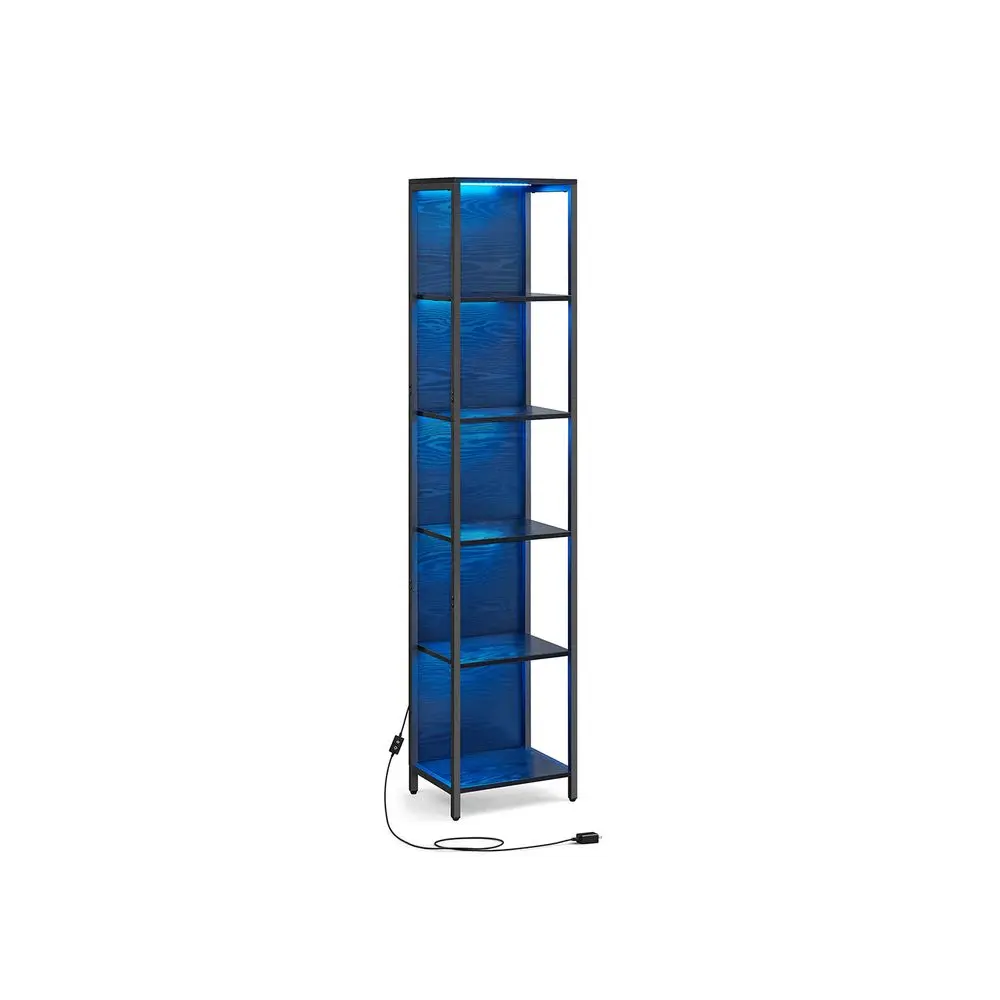 SONGMICS 6-Tier LED Bookshelf, Display Shelf with Dimmable Lights, LED Bookcase with Steel Frame, for Living Room, Bedroom, Office
