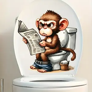 Festive Monkey Toilet Sticker Decal, Waterproof Removable Bathroom Decor, Perfect Holiday Gift Idea, Fun & Festive Design