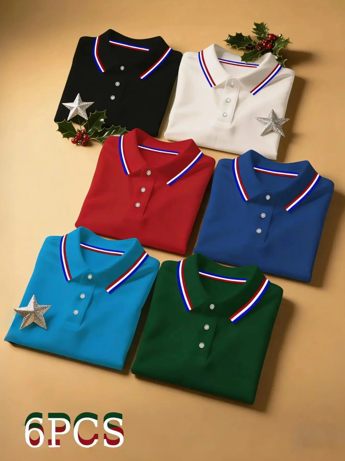 Men's Casual Colorblock Collared Polo Shirts Set of 6, Comfortable Button Collar, Business & Outdoor Sports, Short Sleeve Fitted Tee, Menswear