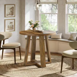 TRIBEWOOD Small Round Dining Table for 2-4 People, 31.5 Inches Farmhouse Kitchen Table for Small Space, Dining Room, Kitchen, Apartment