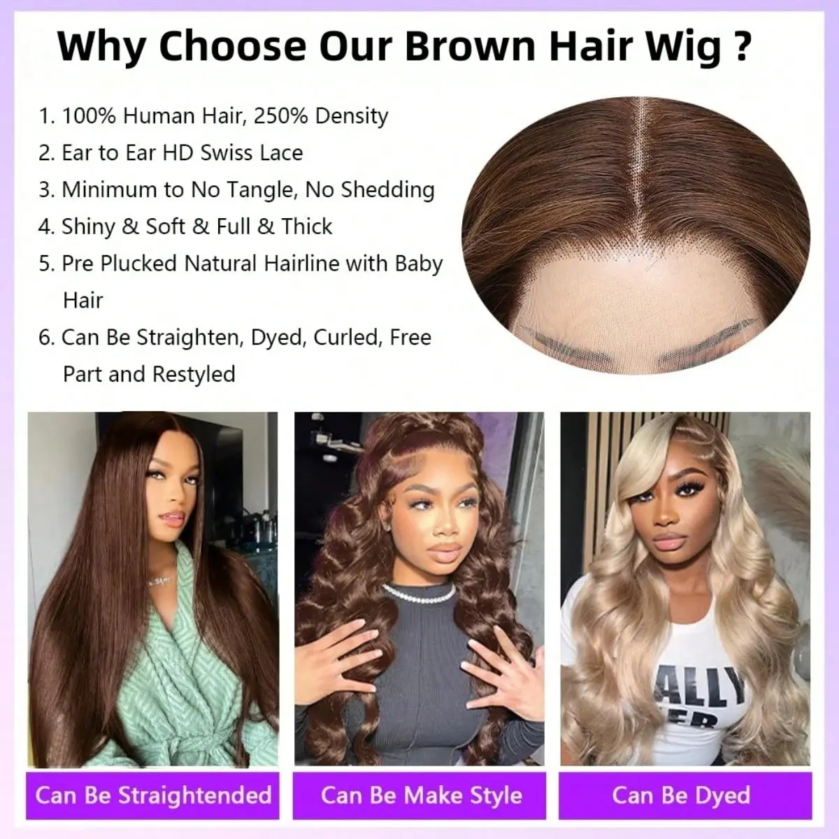 30 Inch Human Hair Wig 180% Density HD Lace Front Pre Plucked Glueless 30 Inch Chocolate Brown Body Wave Lace Front Human Hair Wigs  main image 4