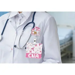 CNA Badge Reel & Badge Buddy Set | Pink Retractable ID Holder with Swivel Clip | Cute Gifts for Certified Nursing Assistants