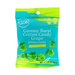 Nice! Gummy Burst Cotton Candy Grape - Sweet Snack, Center Filled Candy, Artificially Flavored, 3.53 oz (100 g)
