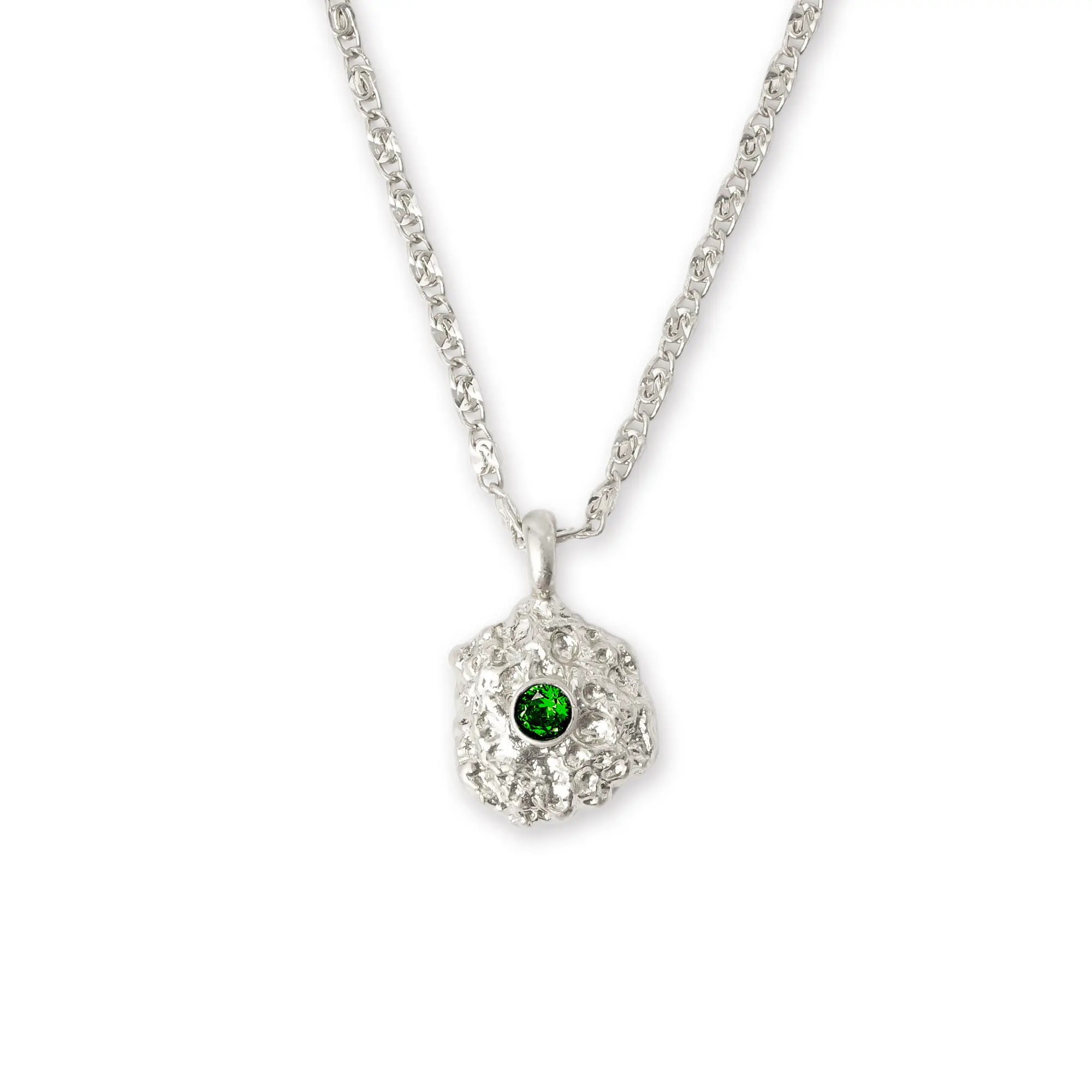 Shayla Silver Molten Emerald Pendant Necklace with Rhodium Plated Brass, Cubic Zirconia Stone, 1.8cm x 1.65cm Pendant, 50cm + 6cm Extension
