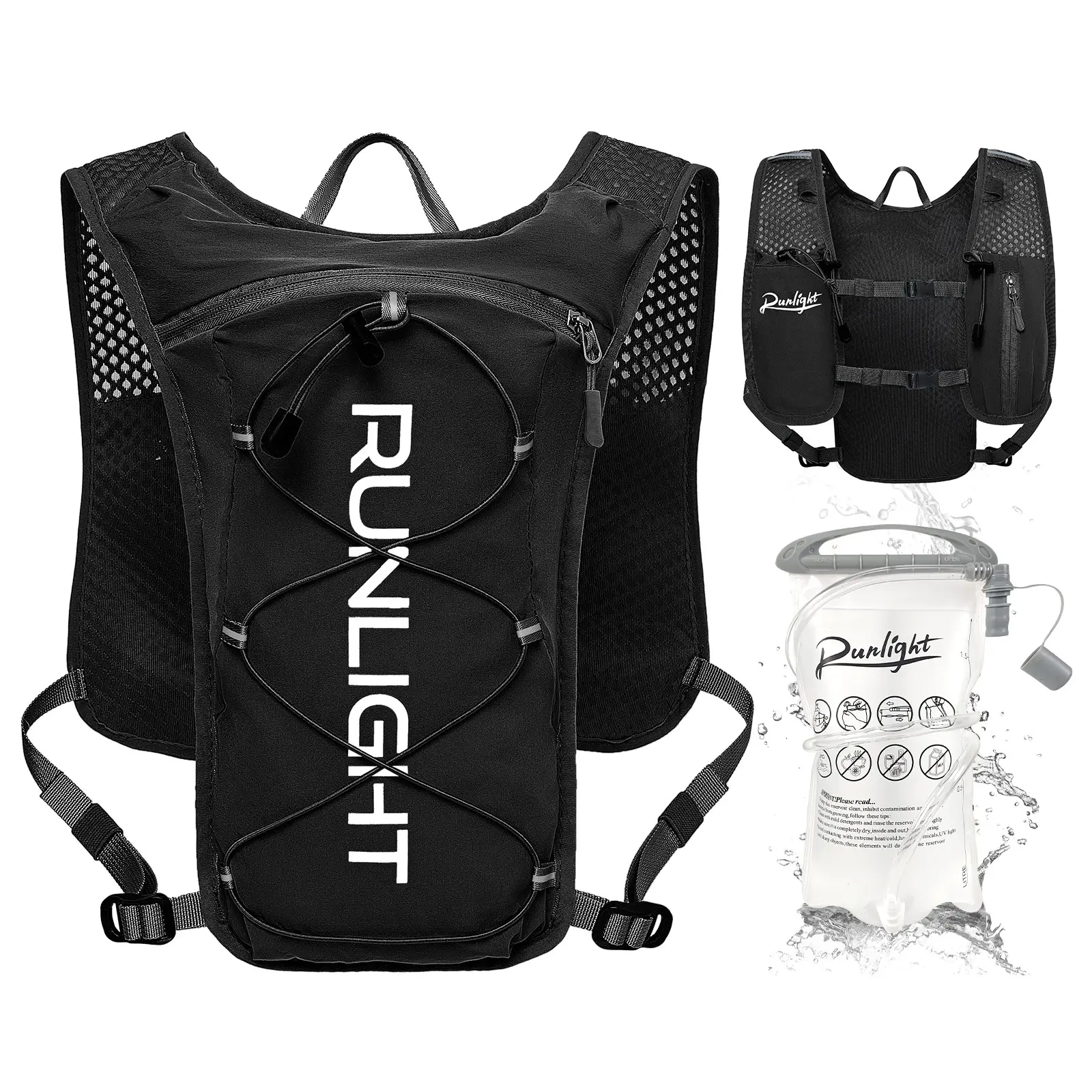 Men Women Running Vest Outdoor Lightweight Moisture-Wicking Backpack with 1.5L Water Bladder Bag, Ideal for Hiking, Off-Road, Skiing, Camping, Cycling