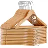 Zeny 50-Pack Classic Natural Maple Wooden Hangers - 360° Rotatable Iron Hook, Rounded Contoured Shoulders, 11lbs Capacity, Curved Design Multifunctional Clothes Hanger, Eco-Friendly Natural Finish, 17.7"l x 0.5"w x 9"h for Adult Apparel