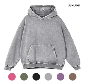 Sunland Acid Wash Hoodie Pullover Women's Vintage Loose Fit Winter Long Sleeve Shirts Outfits Tshirts&Hoodies DG010 Rave Group Outfit Women's Fashion Streetwear Casual Tops holiday