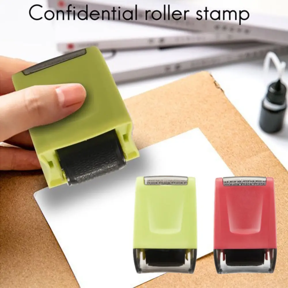 2Pack Identity Theft Protection Roller Stamp (Green/Pink) - Home Improvement Building Supplies, Office Supplies with Random Letters, Wide Bearing Safety Pads, Privacy Protection, Convenient to Use Confidential Tool for Blocking Address & ID