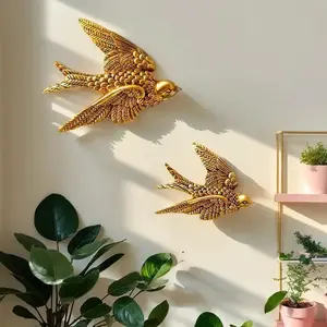 ✨ 3D Flying Bird Wall Decor, Vintage Gold Swallow Sculpture Art Ornaments, Wall Hanging Ornament for Living Room Gallery Wall Accent