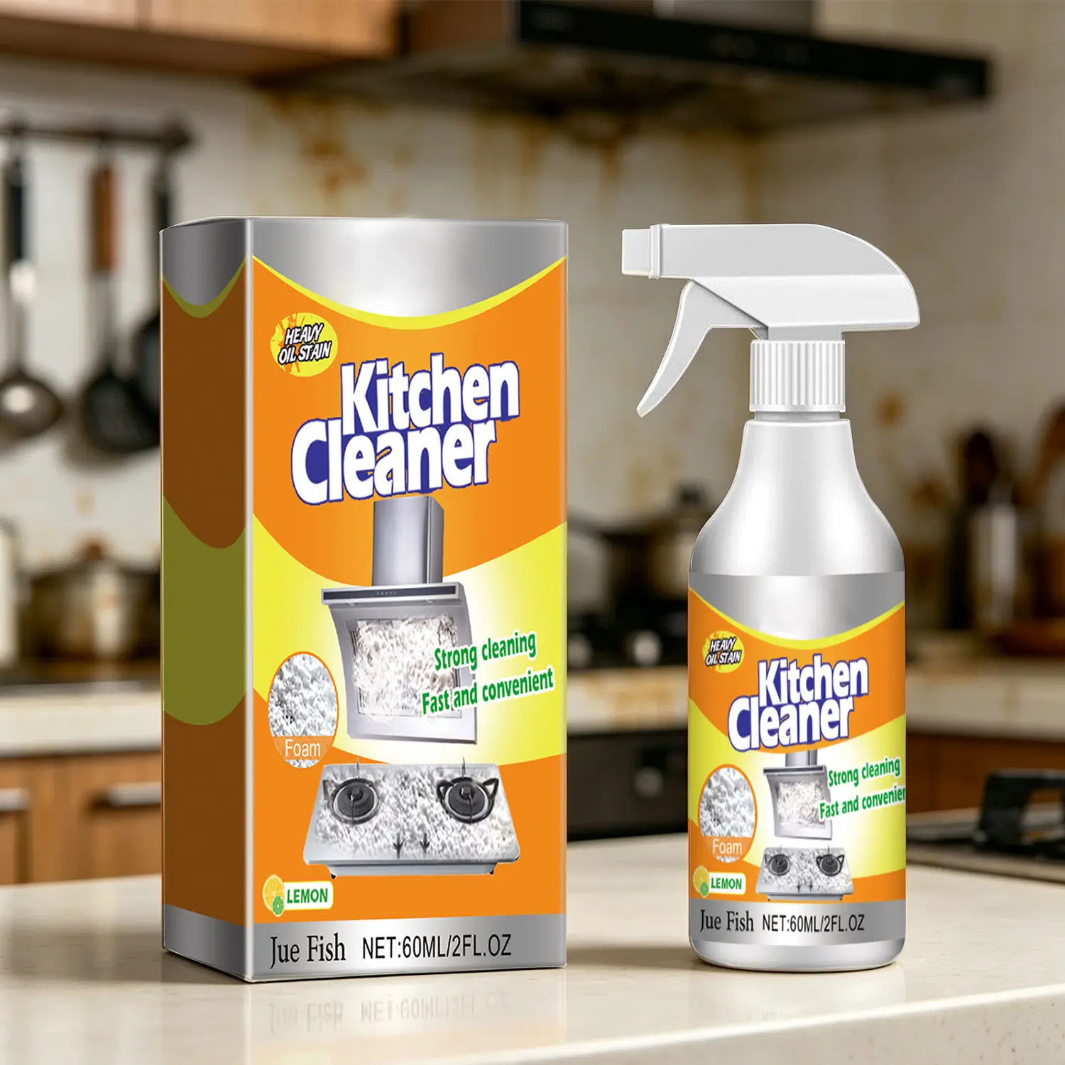 Kitchen Cleaner Spray Fast Acting Foam Degreaser for Stove Hood and Oven Heavy Oil Stain Remover Lemon Scent Kitchen Cleaning Foam for All Surfaces