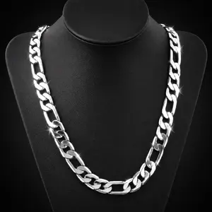 Real Heavy 925 Silver Plated Figaro Chain Link Necklace Men Women Streetwear Hip Hop 12mm 10mm 8mm 6mm 18 20 22 24 26 28 30 Inch Unisex Jewelry Gift for Boyfriend Husband TikTokShop