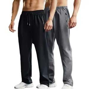 Men's 2-Piece Casual Solid-Color Athleisure Style Bottoms, Lightweight Soft 95% Polyester 5% Spandex Casual Sport Trousers, Multi-Functional Pockets, Breathable Comfortable Loose Fit