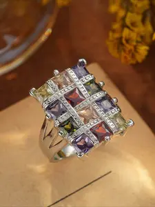 Vintage Elegant Unique Luxurious Multicolored Geometry Cubic Zirconia Ring Geometric Rings for Women Charm Wedding Engagement Ring Bridal Jewelry Christmas Valentine's Day Anniversary Gifts Christmas Day Vintage Rings Jewelry Beautiful Rings
