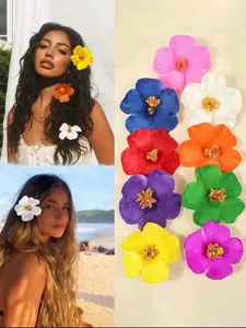9 Count Artificial Hibiscus Flowers Set, Hawaiian Theme Tropical Summer Party DIY Decoration, Hula Girls Favors & Hair Accessories, All Seasons