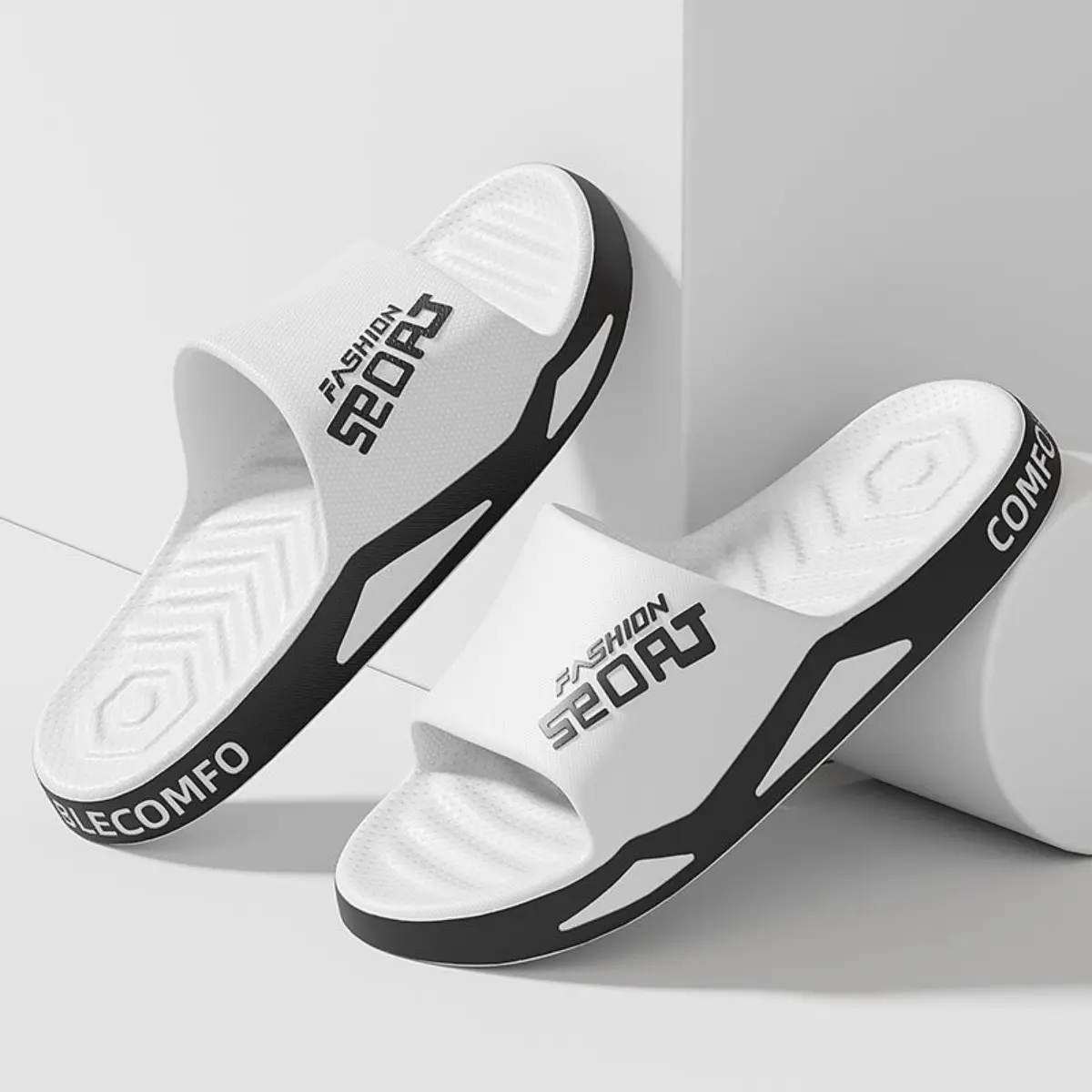 Men’s Thick Non-Skid PVC-Rubber Upper Flat Sole Slide-On Slippers, Summer Home & Bathroom Indoor-Outdoor Rain Footwear