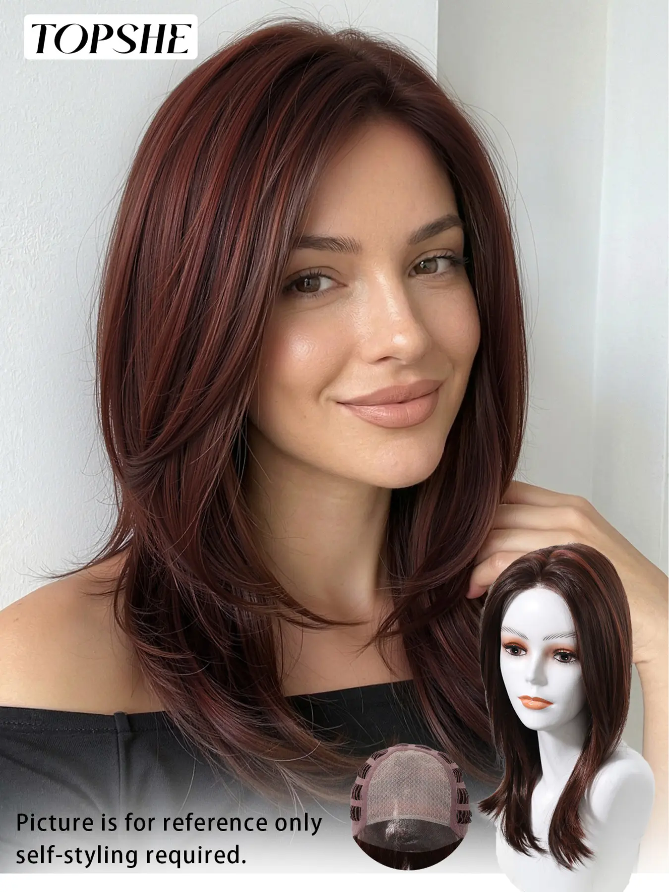 Topshe Mono Lace Front Wig, Natural Layered Highlights, Synthetic Wigs, Futura Imported Fiber, Pre-Plucked Hairline, Lightweight, Easy Wear, Party Cosplay, Layered Straight Wigs