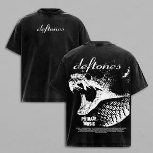 Deftones Private Music Album T-Shirt Menswear Top Heavy Cotton Underwear Double Printed Vintage  Unisex Streetwear Band Rock Metal Graphic Gift for Music Fans Lovers, For Men And Women