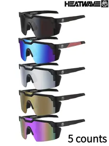 5 Counts Heatwave Style Large Frame Cycling Sunglasses, Polarized Uv400 Sports Goggles, Lightweight Windproof Outdoor Eyewear for MTB Road Bike Running